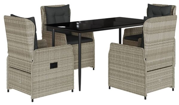 5részes világosszürke polyrattan kerti étkezőgarnitúra párnával