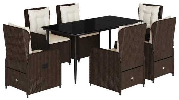 7 részes barna polyrattan kerti étkezőgarnitúra párnával