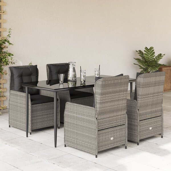 5részes világosszürke polyrattan kerti étkezőgarnitúra párnával