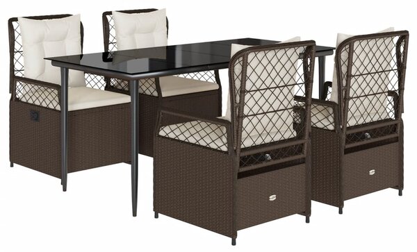5 részes barna polyrattan kerti étkezőgarnitúra párnákkal