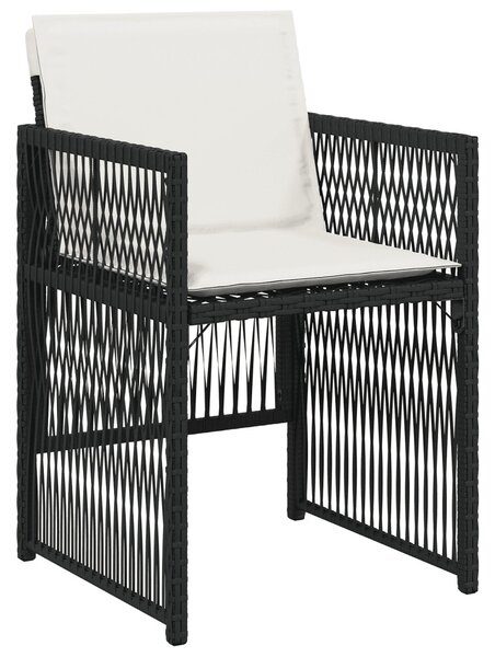 7 részes fekete polyrattan kerti étkezőgarnitúra párnával