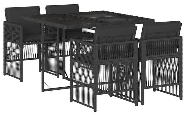 5 részes fekete polyrattan kerti étkezőgarnitúra párnákkal