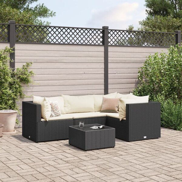 5 részes fekete polyrattan kerti ülőgarnitúra párnákkal