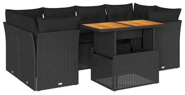 7 részes fekete polyrattan kerti ülőgarnitúra párnával