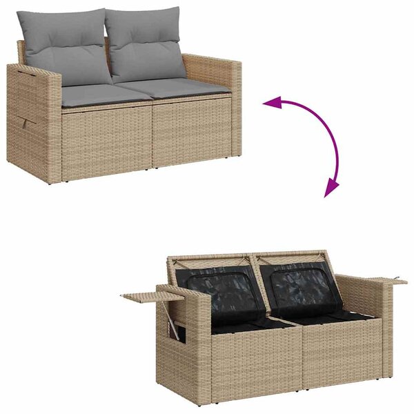 7 részes bézs polyrattan kerti ülőgarnitúra párnákkal