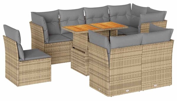 9 részes bézs polyrattan kerti ülőgarnitúra párnákkal