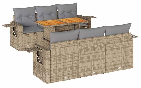 7 részes bézs polyrattan kerti ülőgarnitúra párnákkal