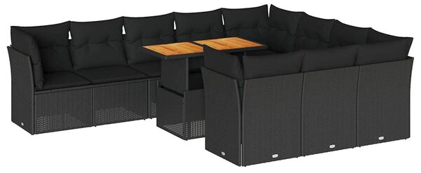 11 részes fekete polyrattan kerti ülőgarnitúra párnákkal