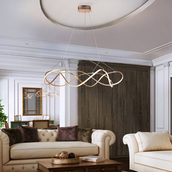 Schuller Valencia LED lógó világítás Molly, dimmelhető, Ø 110 cm, rózsaarany, dimmelhető, Sárgaréz / arany, Nappali / Étkező, fém, Modern
