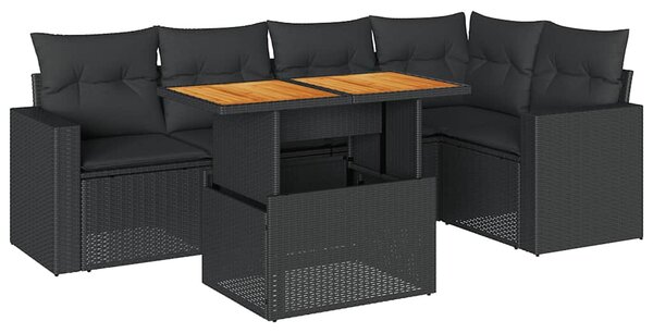 6 részes fekete polyrattan kerti ülőgarnitúra párnákkal