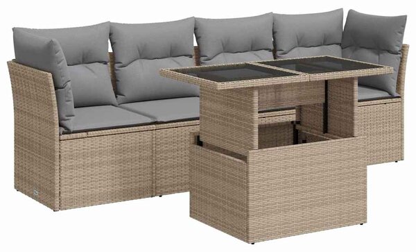 5 részes bézs polyrattan kerti ülőgarnitúra párnákkal