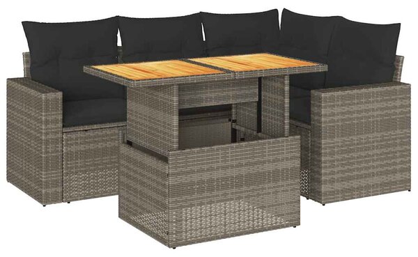 5 részes szürke polyrattan kerti ülőgarnitúra párnákkal