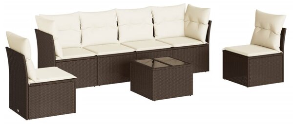 7 részes barna polyrattan kerti ülőgarnitúra párnákkal