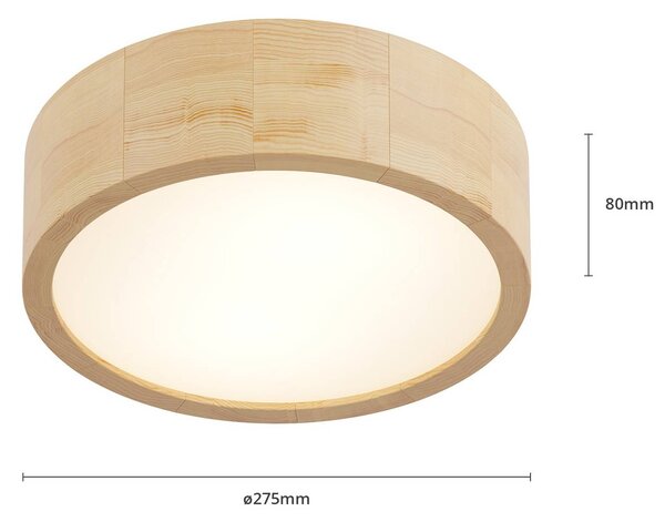 TEMAR LIGHTING Cleo mennyezeti lámpa, Ø 27.5cm, 2-lámpás, fenyőfa, E27, dimmelhető, Világos fa, Nappali / Étkező, Modern