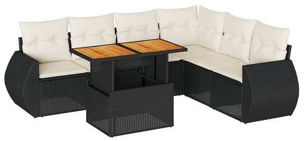 7 részes fekete polyrattan kerti ülőgarnitúra párnával