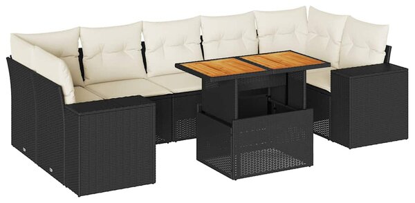 8 részes fekete polyrattan kerti ülőgarnitúra párnákkal