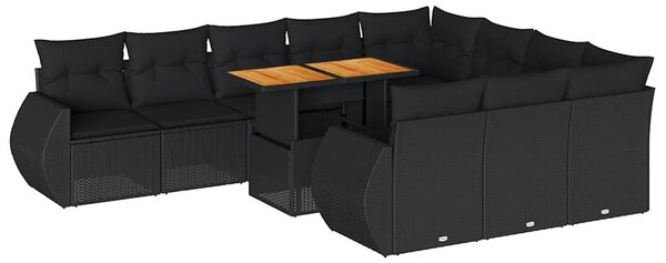 11 részes fekete polyrattan kerti ülőgarnitúra párnákkal