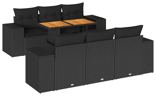 7 részes fekete polyrattan kerti ülőgarnitúra párnával