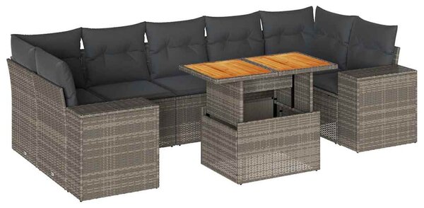 8 részes szürke polyrattan kerti ülőgarnitúra párnákkal