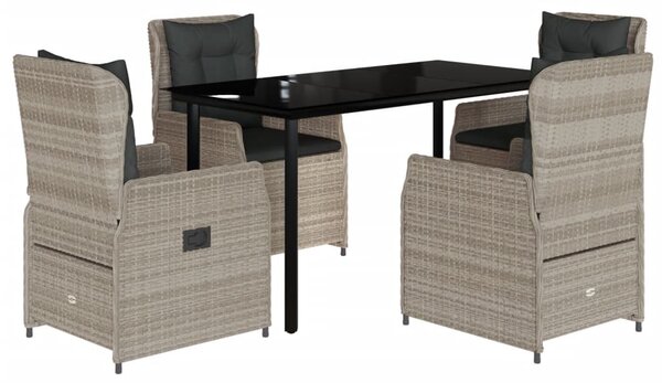 5részes világosszürke polyrattan kerti étkezőgarnitúra párnával