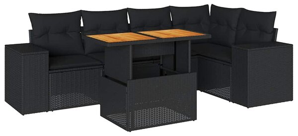 6 részes fekete polyrattan kerti ülőgarnitúra párnákkal