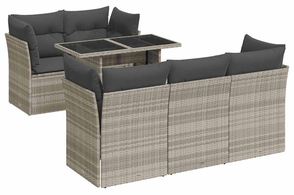 6 részes világosszürke polyrattan kerti ülőgarnitúra párnákkal