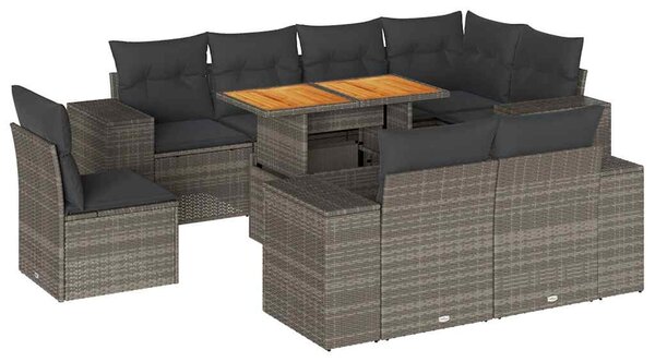 9 részes szürke polyrattan kerti ülőgarnitúra párnákkal