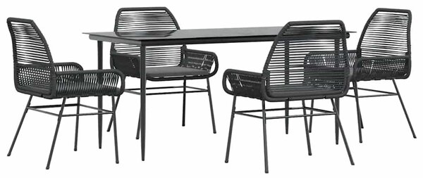 5 részes fekete polyrattan üveg kerti étkezőgarnitúra párnákkal