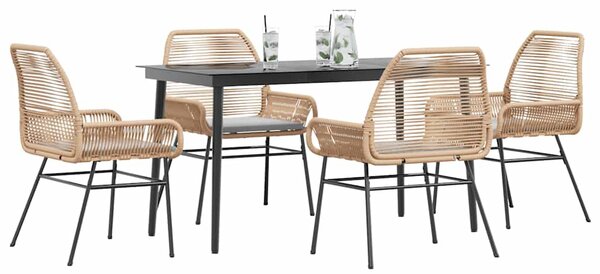 5 észes barna polyrattan üveg kerti étkezőgarnitúra párnával