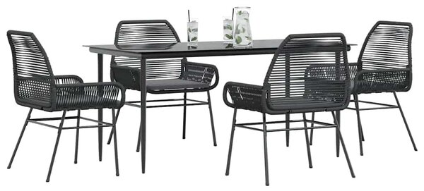 5 részes fekete polyrattan üveg kerti étkezőgarnitúra párnákkal