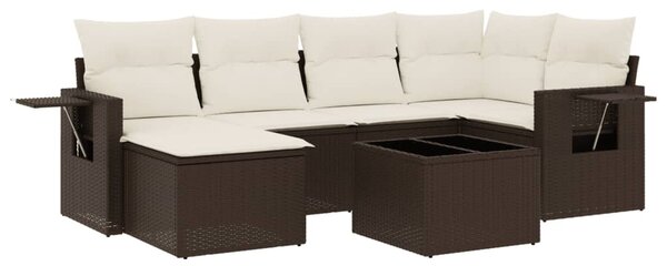 7 részes barna polyrattan kerti ülőgarnitúra párnákkal