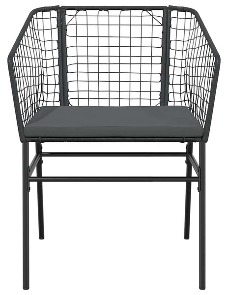3 részes fekete polyrattan üveg kerti étkezőgarnitúra párnákkal