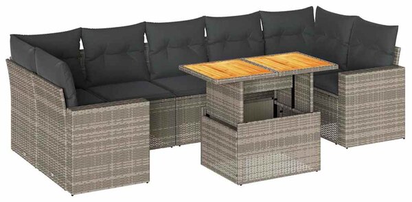 8 részes szürke polyrattan kerti ülőgarnitúra párnákkal