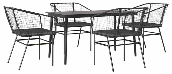 5 részes fekete polyrattan üveg kerti étkezőgarnitúra párnákkal