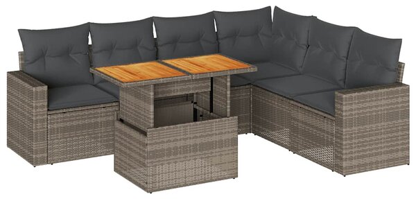 7 részes szürke polyrattan kerti ülőgarnitúra párnákkal