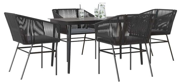 5 részes fekete polyrattan üveg kerti étkezőgarnitúra párnákkal
