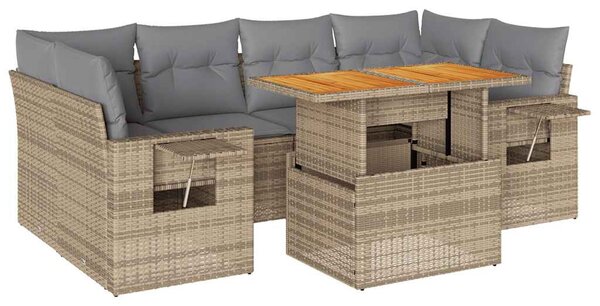 7 részes bézs polyrattan kerti ülőgarnitúra párnákkal