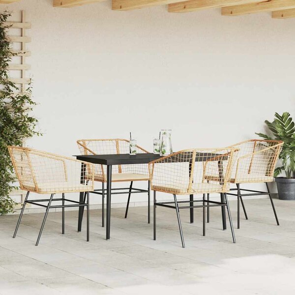 5 észes barna polyrattan üveg kerti étkezőgarnitúra párnával