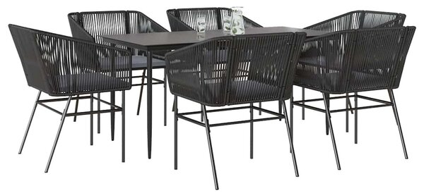 7 részes fekete polyrattan üveg kerti étkezőgarnitúra párnákkal