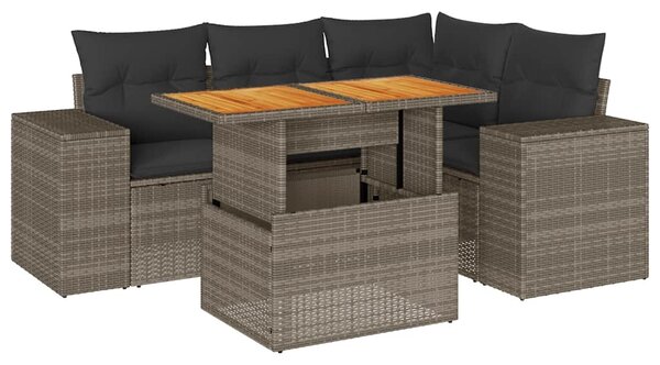 5 részes szürke polyrattan kerti ülőgarnitúra párnákkal