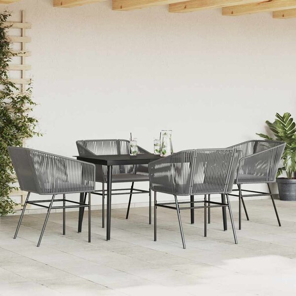 5 részes szürke polyrattan üveg kerti étkezőgarnitúra párnával