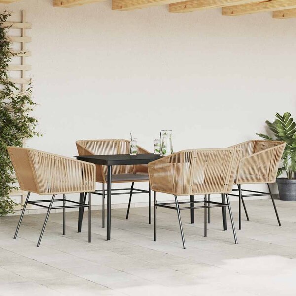 5 észes barna polyrattan üveg kerti étkezőgarnitúra párnával