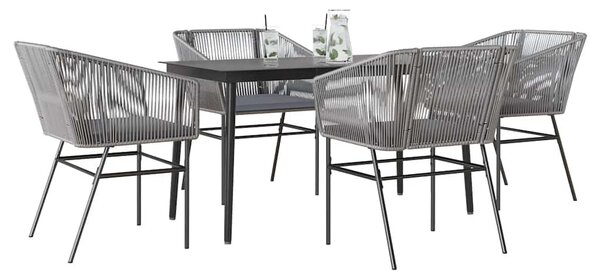 5 részes szürke polyrattan üveg kerti étkezőgarnitúra párnával
