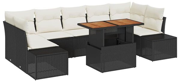 Kerti Kanapé Szett tárolóval 8 pcs Fekete Poli rattan