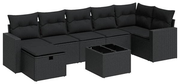8 részes fekete polyrattan kerti ülőgarnitúra párnákkal