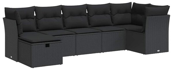 7 részes fekete polyrattan kerti ülőgarnitúra párnával