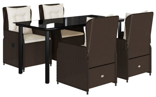 5 részes barna polyrattan kerti étkezőgarnitúra párnákkal