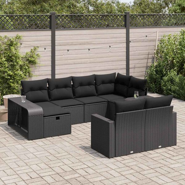 10 részes fekete polyrattan kerti ülőgarnitúra párnákkal