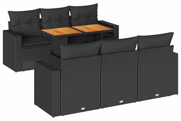 7 részes fekete polyrattan kerti ülőgarnitúra párnával