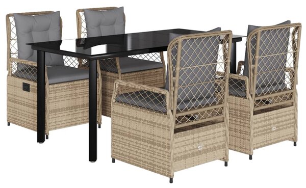 5 részes bézs polyrattan kerti étkezőgarnitúra párnákkal